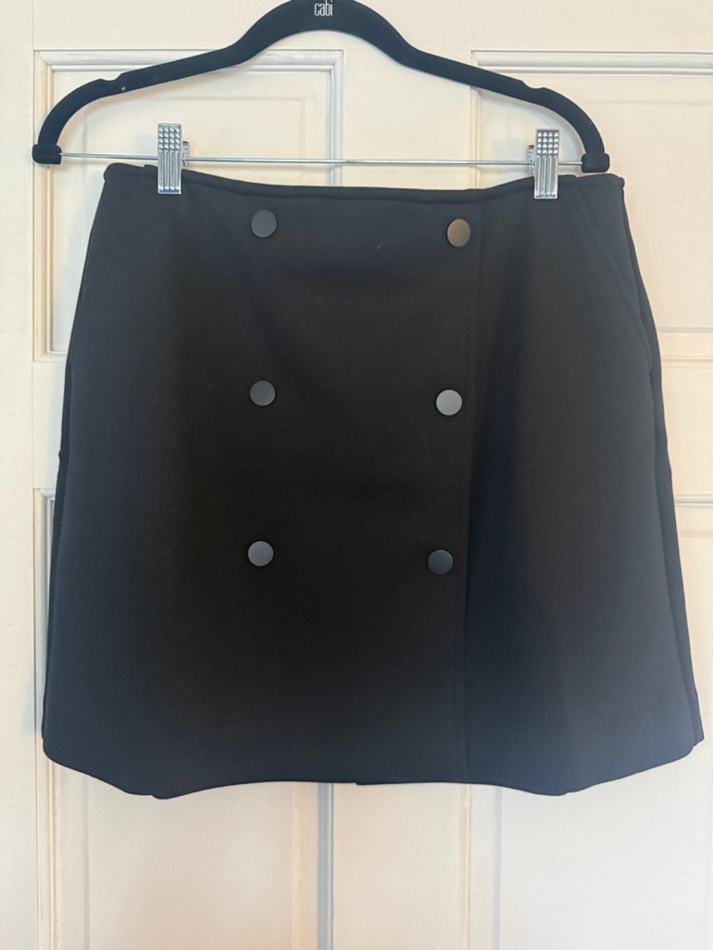 CAbi Black Double-Button Mini Skirt